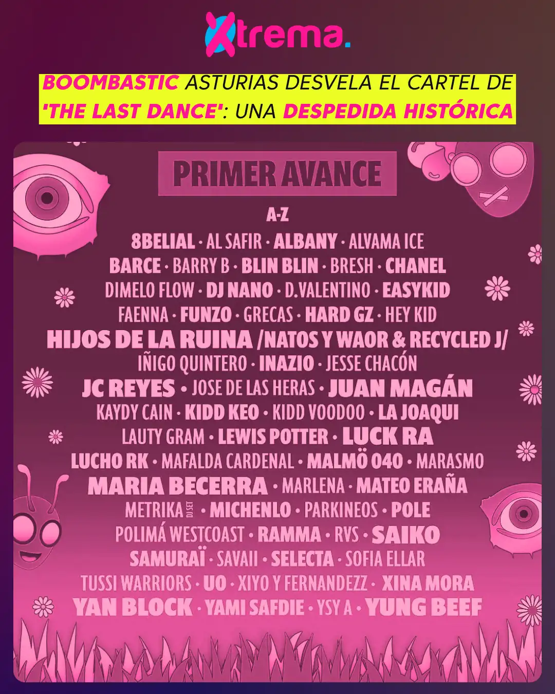 Cartel oficial del primer avance de artistas para Boombastic Asturias 'The Last Dance'